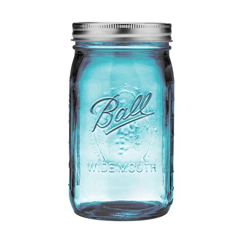 Ball Collection Elite Color Series Blue Glass Mason Jar With Lid And Band Wide Mouth 32 Ounces