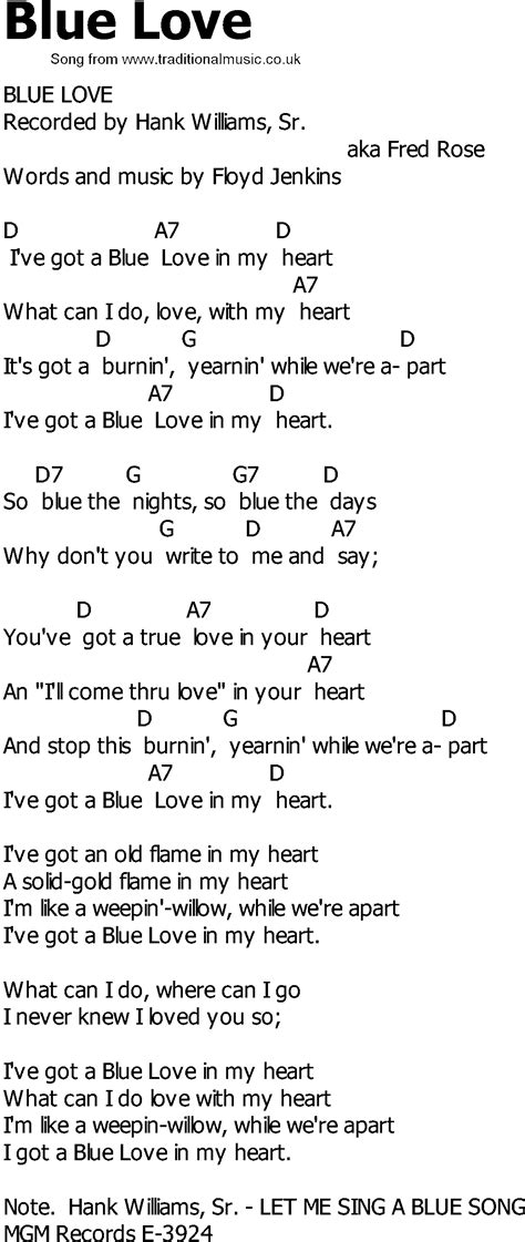 Old Country Song Lyrics With Chords Blue Love