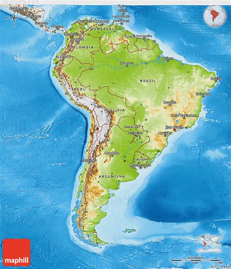 Physical 3d Map Of South America Shaded Relief Outside