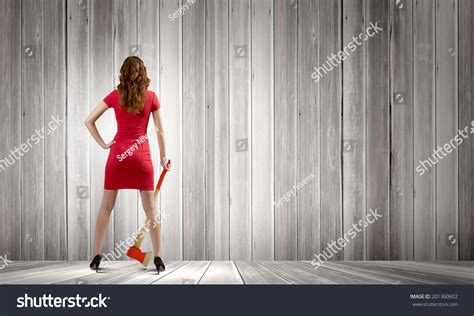 Rear View Woman Red Dress Axe Stock Photo 201360602 Shutterstock