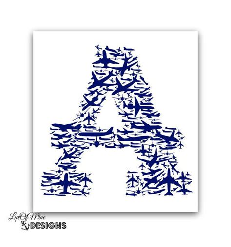 Airplane Art Print Aviation Ts Letter Prints For Nursery Initials