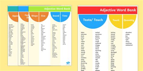Adjective Vocabulary Reference Sheets Esl Adjectives Resources