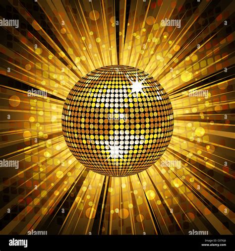 Sparkling Gold Disco Ball On A Light Burst Background With Mosaic