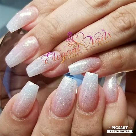 Pink And White Ombre Sculpted Nails With Sparkle Glitter Sparkle