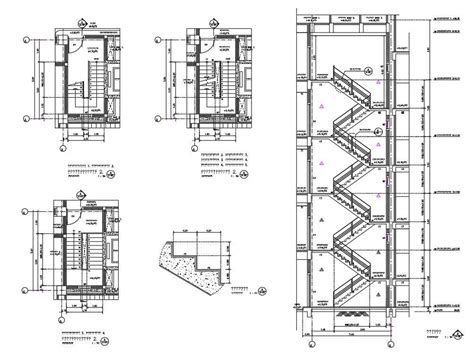 Apartment Building Staircase Plan And Section Drawing Dwg File Cadbull