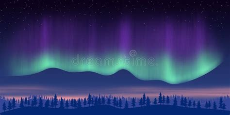 Fantasy On The Theme Of The Northern Landscape Night And Polar Lights