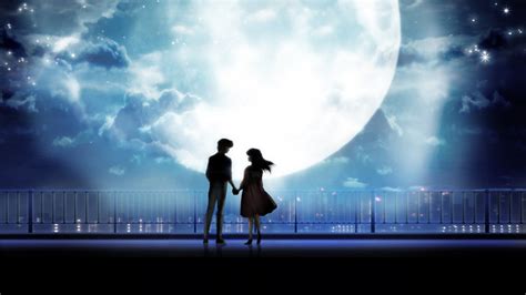 Anime Art Anime Couple Holding Hands Moonlight Desktop