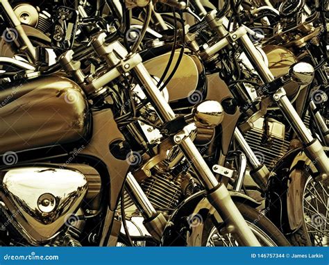 Pattern Of Golden Parked Motorcycles Stock Photo Image Of High