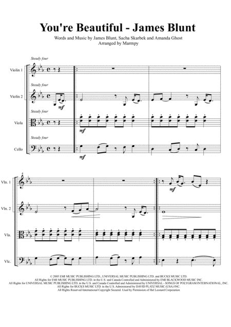 Youre Beautiful Sheet Music James Blunt String Quartet
