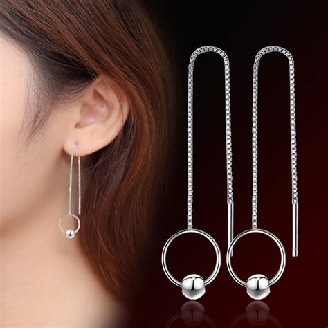 New Fashion Simple Silver Long Chain Earrings Ear Line Threader Drop