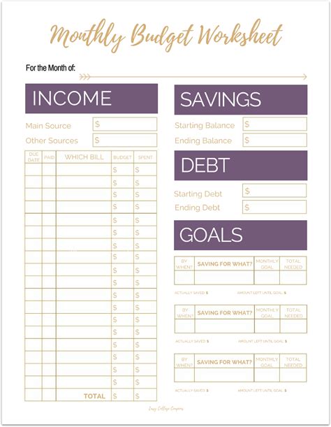 Monthly Budget Worksheet Free Printable Download Free Printable Monthly