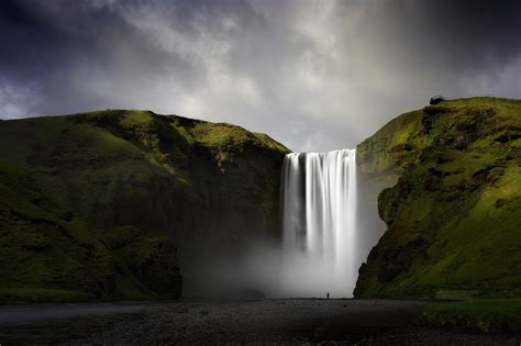 Iceland Waterfalls River Water Mountains Rocks Fog Nature Landscape