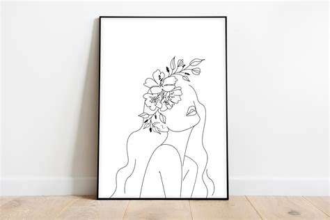 One Line Drawing Outline Wall Art Digital Print Girl Etsy