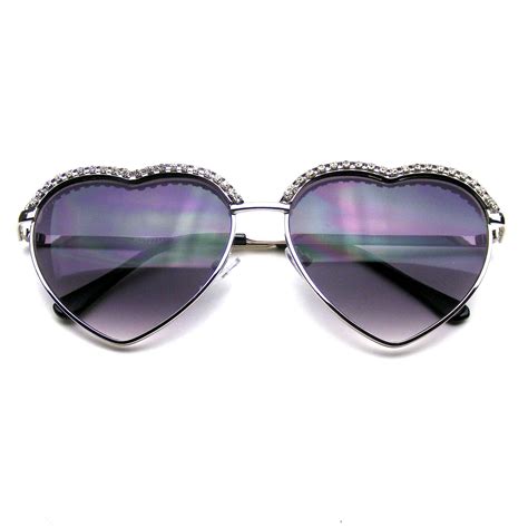 Cute Chic Heart Shape Glam Rhinestone Aviator Sunglasses Aviator Sunglasses Silver Fashion