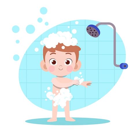 Premium Vector Kid Boy Shower Bath Illustration
