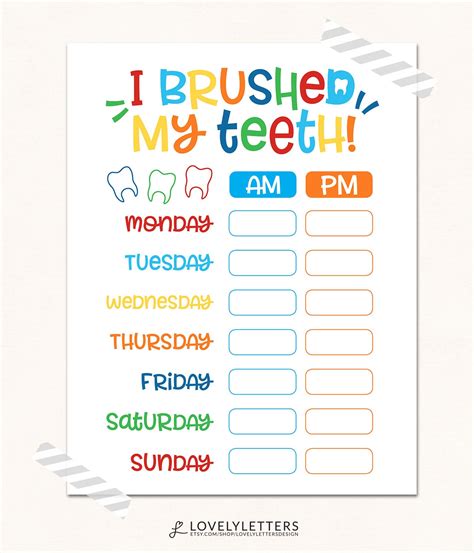 Teeth Brushing Chart Digital I Brushed My Teeth Kids