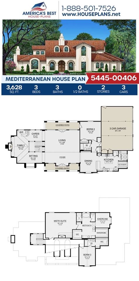 House Plan 5445 00406 Mediterranean Plan 3628 Square Feet 3