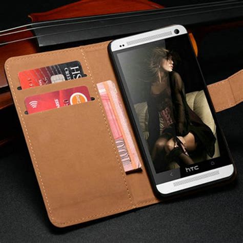 Genuine Leather Wallet Case For Htc One M7 Phone Flip Style With Stand Cover For Htc M7 Coque