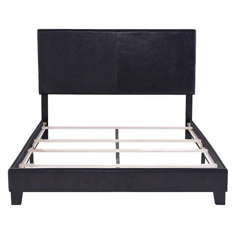 clihome 81 in faux leather upholstered platform bed with wooden slats full size black full