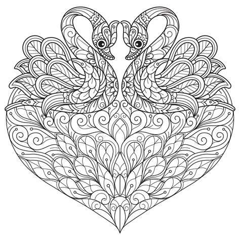 Mandala Swans Heart Coloring Page Download Print Now