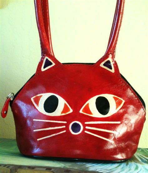 India Handmade Goatskin Pure Leather Kitty Cat Face Purse Handbag