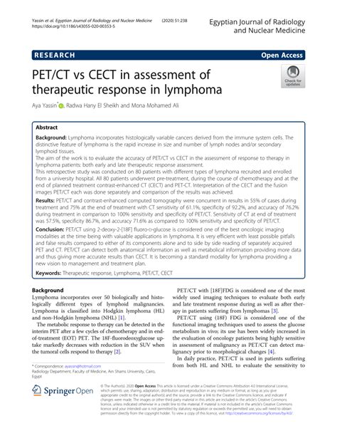 Pdf Petct Vs Cect In Assessment Of Therapeutic Response In Lymphoma