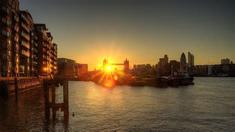 Sunset Cityscapes London Buildings Sunlight Tower Bridge Rivers