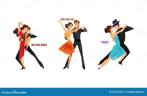 Set Of Various Styles Of Dancing Professional Dance Couples Dancing
