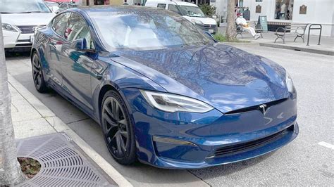 Blue Tesla Model S Refresh With Yoke Steering Spotted In Santa Cruz Ca