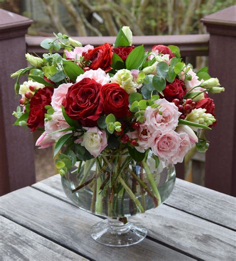 Wedding Anniversary Flower Centerpiece With Heart Roses Spray Rose Tulips Hyacint