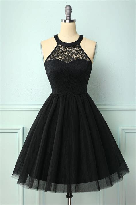 Black A Line V Neck Lace Shortmini Prom Dress Black Puffy Homecoming