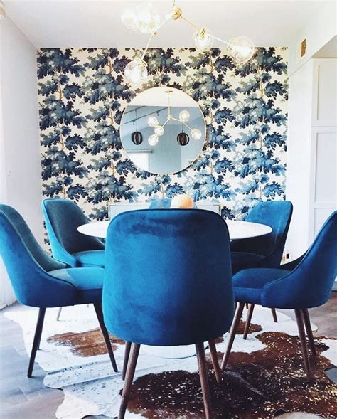 Stunning Blue Wallpapered Dining Room Beautiful Dining Rooms Modern
