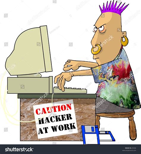 Clipart Illustration Computer Hacker Work Stock
