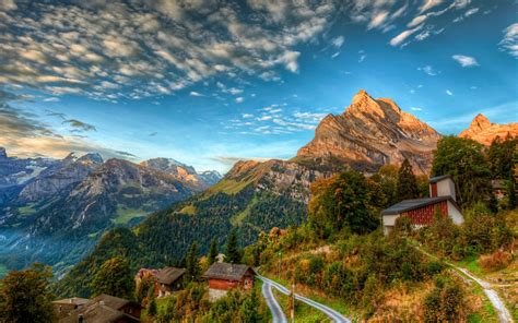 Swiss Alps Houses In The Swiss Alpine Summer Landscape Hd Wallpapers