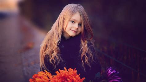 1920x1080 Cute Little Girl With Flowers Laptop Full Hd