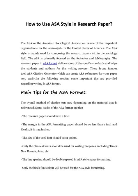 Asa Format Style How To Use In Research Paper By Joshua Dollar Issuu