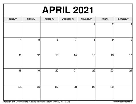 The family surroundings will be full of discord. Free Printable April 2021 Calendar With Holidays ...