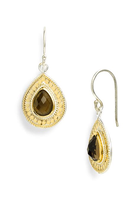 Anna Beck Gili Small Stone Teardrop Earrings In Gold Gold Smoky