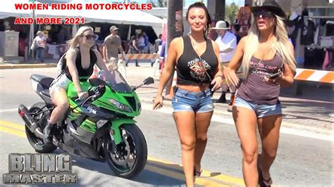 Daytona Bike Week Lots Of Women Riding Motorcycles On Main St Harley Davidson And More