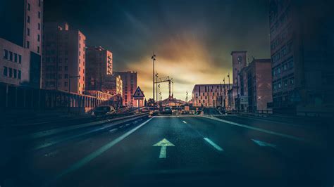 Dark City Street At Night