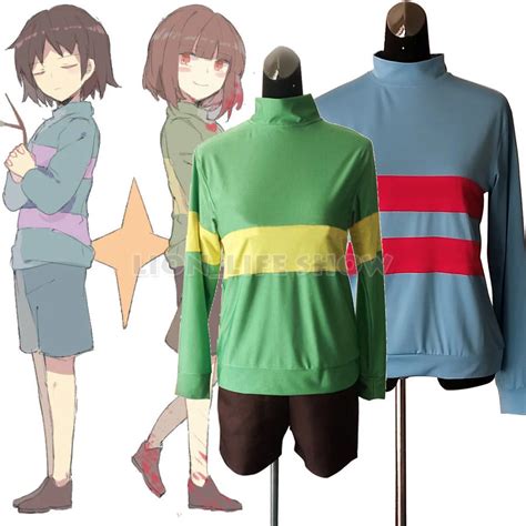 Undertale Frisk Chara Cosplay Costume Pullover Tops Shirt Suit Set Game