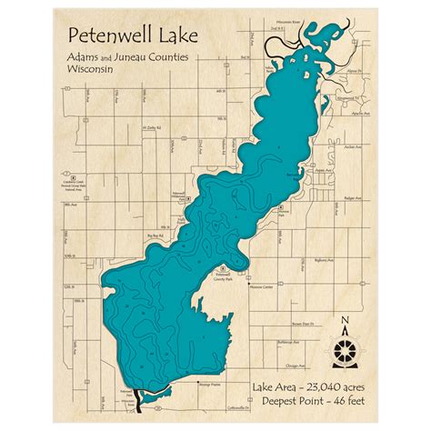 Petenwell Lake 3d Custom Wood Map Lake Art Llc