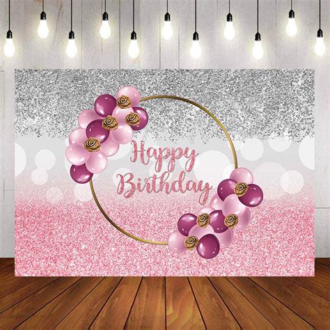 Personalized Photography Background Pink Sliver Glitter Happy Birthday