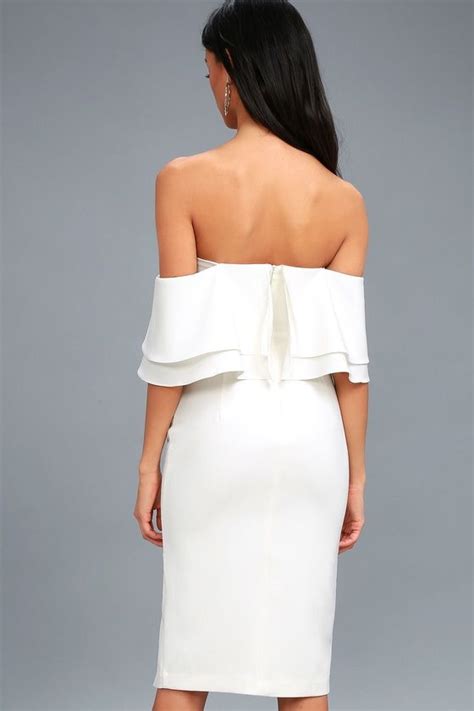 band white off the shoulder midi dress 3 outfit night night outfits dress outfits chic dress