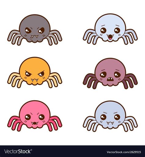 Set Of Kawaii Spiders With Different Facial Expressions Download A