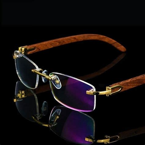 Wood Glasses Frame Men Rimless Eyeglasses Frames Wooden Gold Light