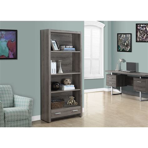 Monarch Specialties Etagère 71 Po H Taupe Foncé Avec Tiroir Home