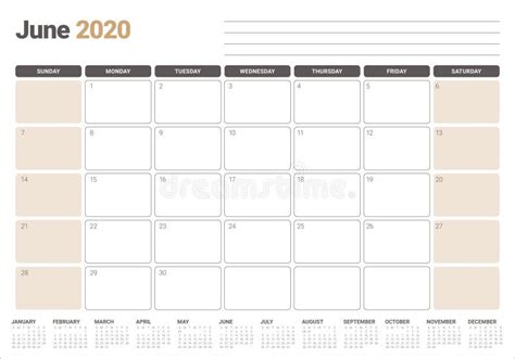June 2020 Desk Calendar Vector Illustration Stock Vector Illustration