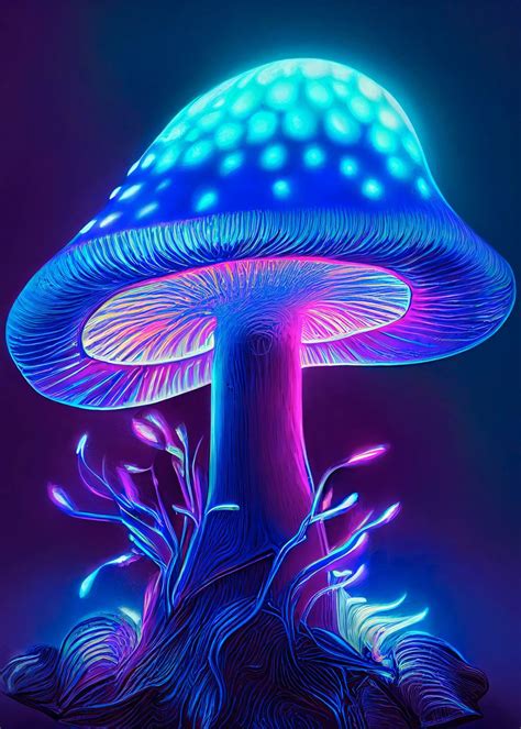 Glowing Magical Mushroom Poster Picture Metal Print Paint By