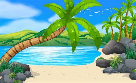 Beach Scene With Coconut Trees On Land 447796 Vector Art